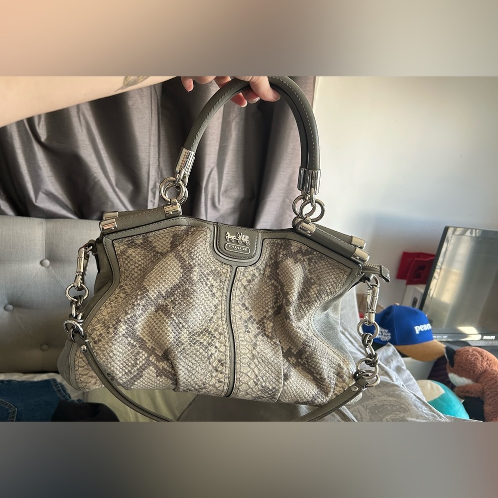 Coach Gray and Cream Snake Print Handbag
